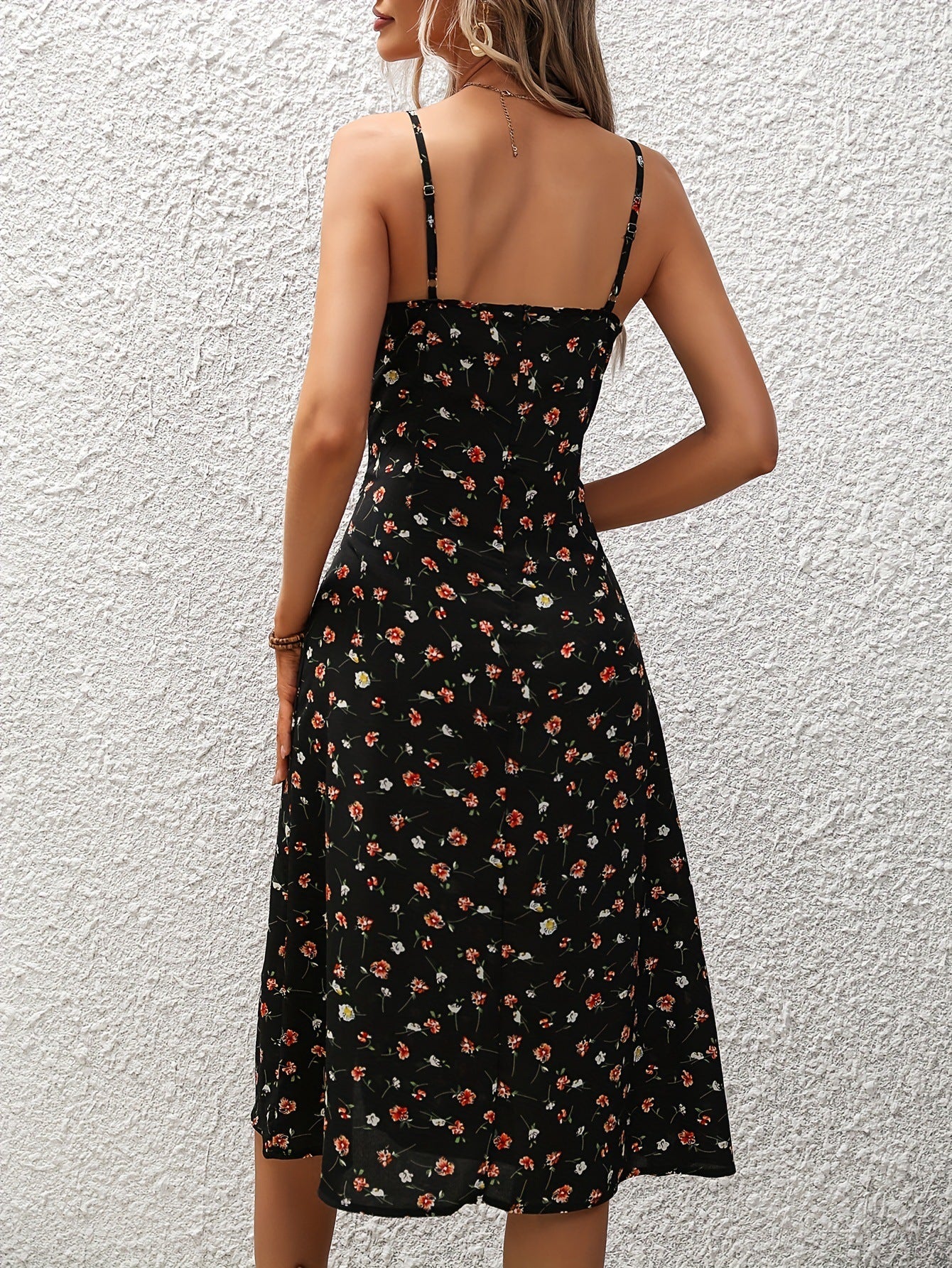 Print Suspender Dress Summer Sexy Slit Long Dresses - Totta Fashion 