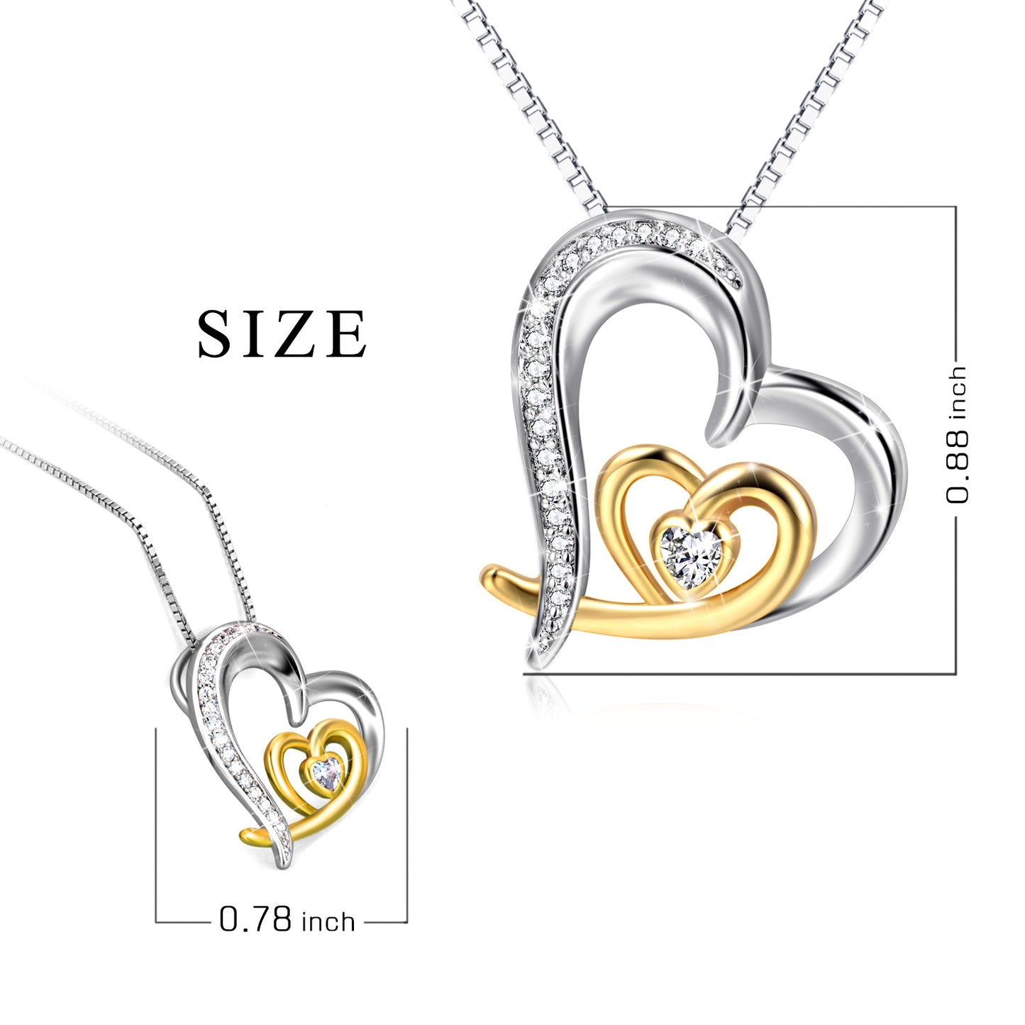 Two-tone Love Heart Moving Micro-inlaid Necklace