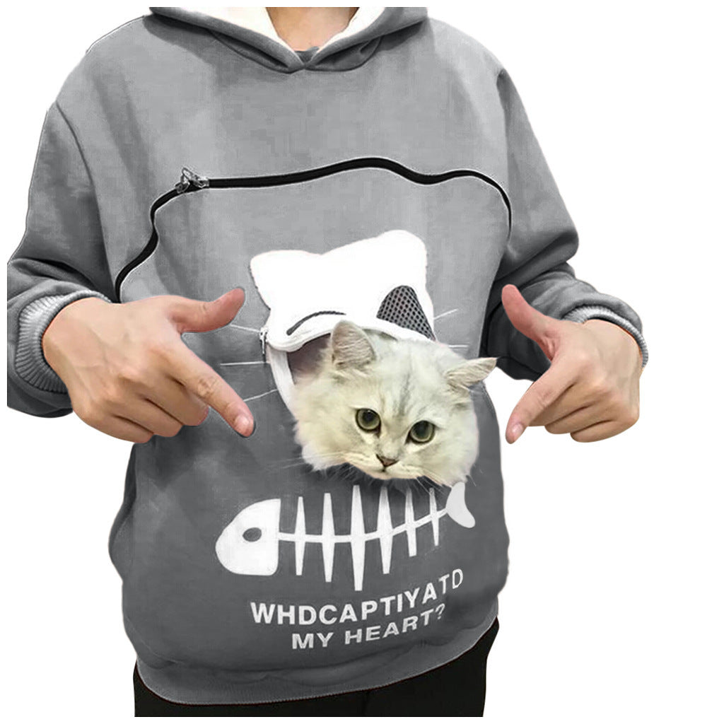 Women's Hoodie Sweatshirt With Cat Pet Pocket Design Long Sleeve Sweater