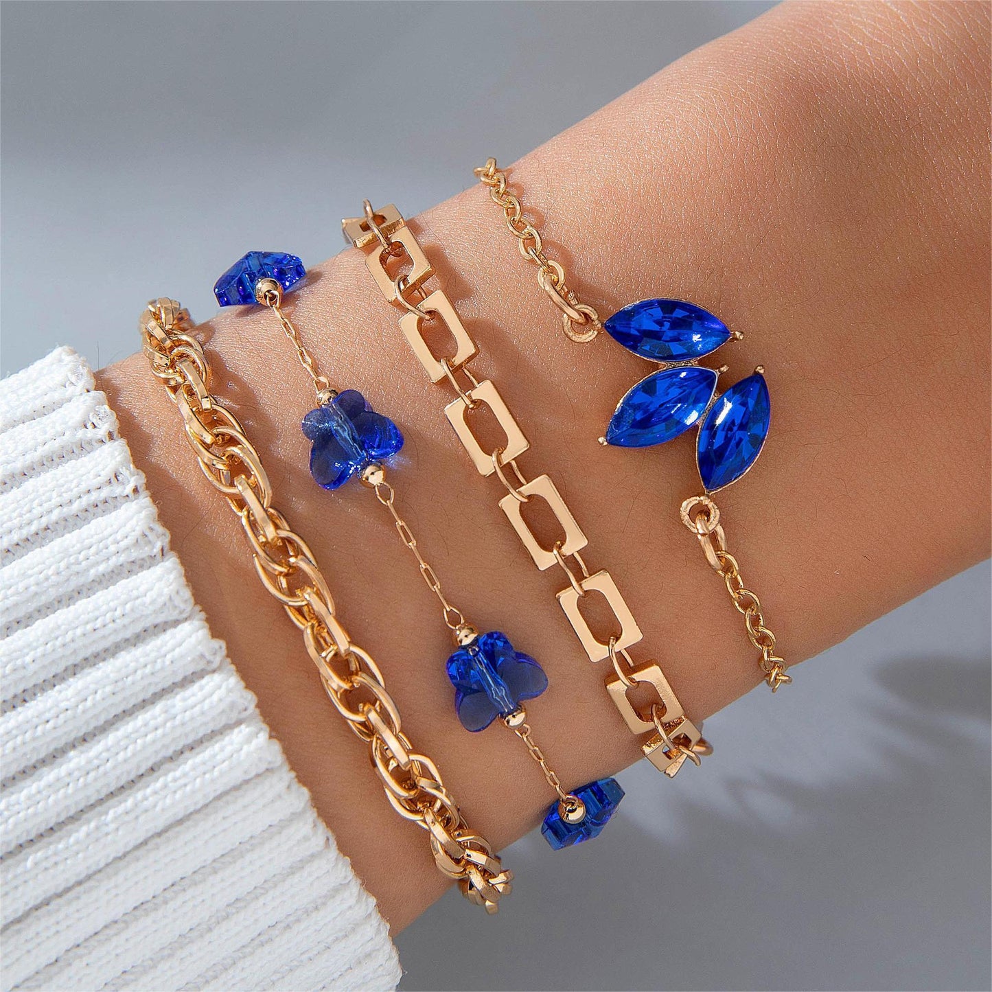 4pcs Blue Flower Love Butterfly Bracelet Set