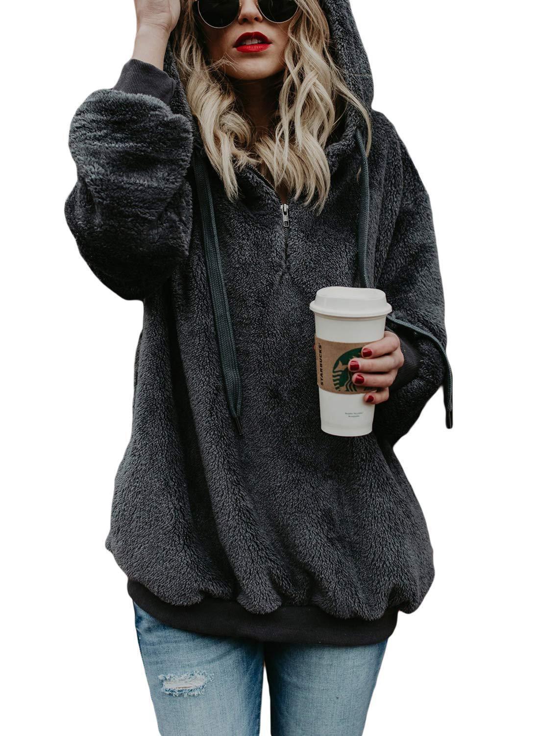 Long-sleeved hooded solid-color sweater