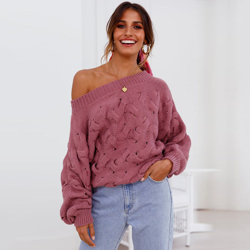 Women's Off-shoulder Long Sleeve Loose Bat Pullover