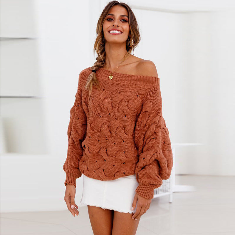 Women's Off-shoulder Long Sleeve Loose Bat Pullover