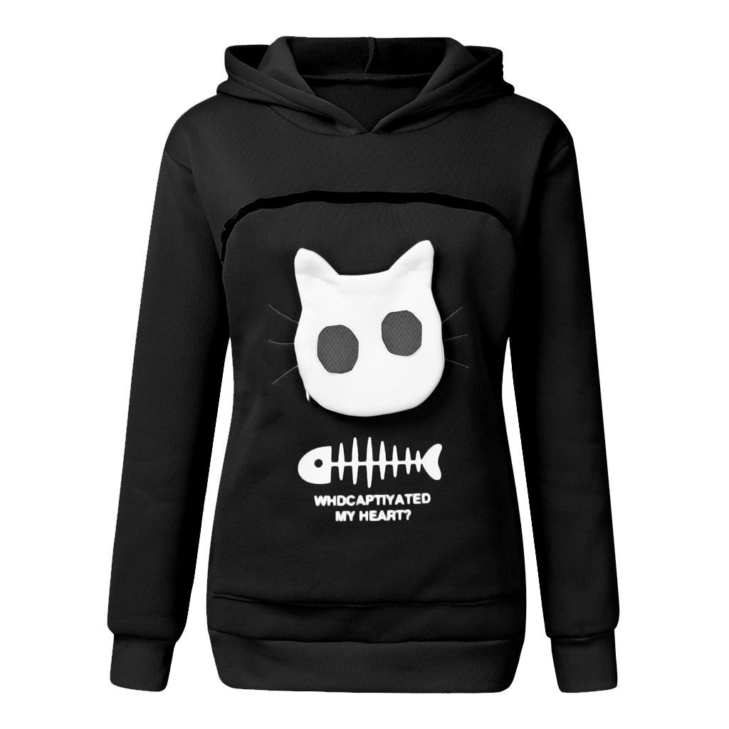 Women's Hoodie Sweatshirt With Cat Pet Pocket Design Long Sleeve Sweater