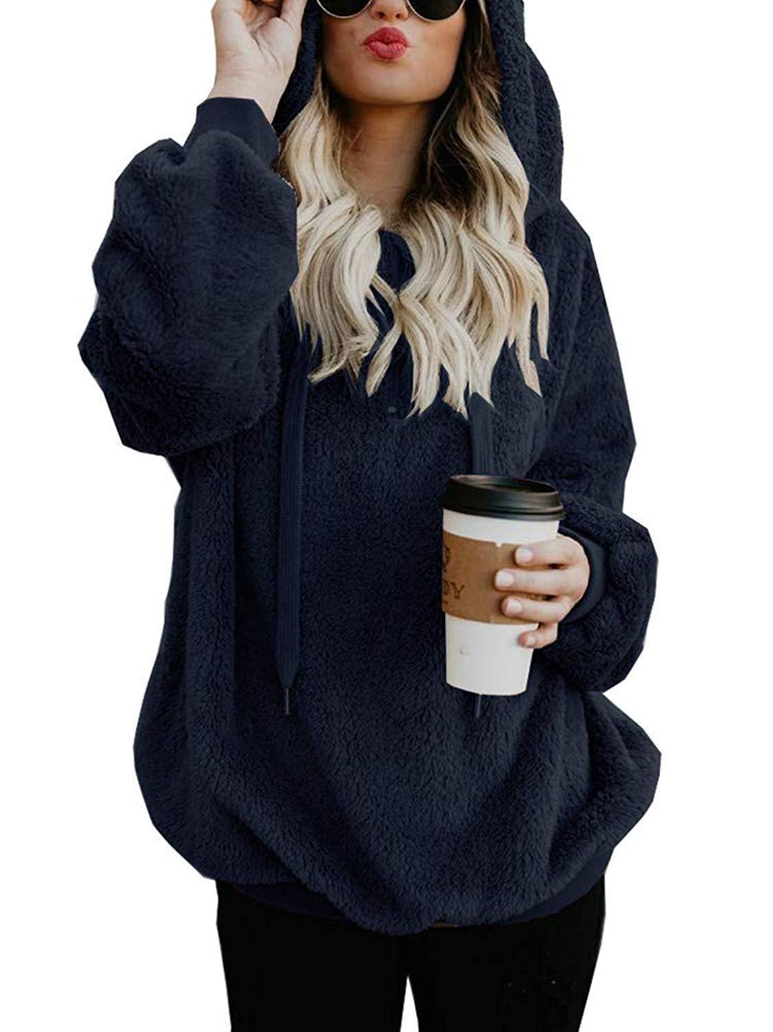 Long-sleeved hooded solid-color sweater