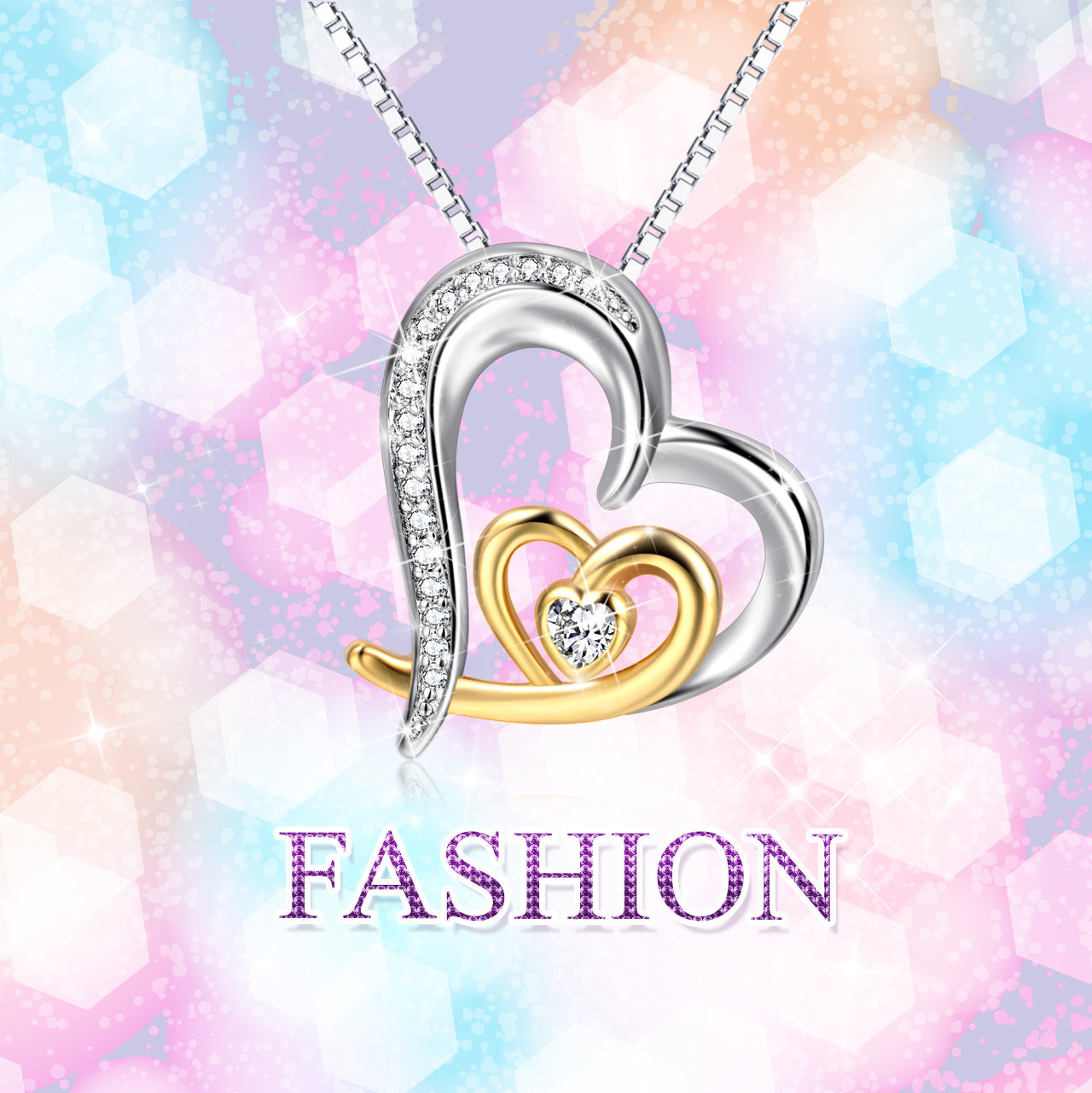 Two-tone Love Heart Moving Micro-inlaid Necklace