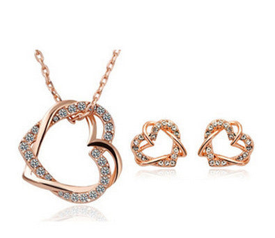 Fashion Jewelry sets Customized  Diamond Heart Necklace Earring 