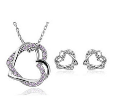 Fashion Jewelry sets Customized  Diamond Heart Necklace Earring