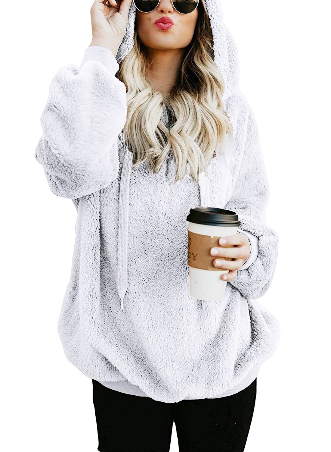 Long-sleeved hooded solid-color sweater