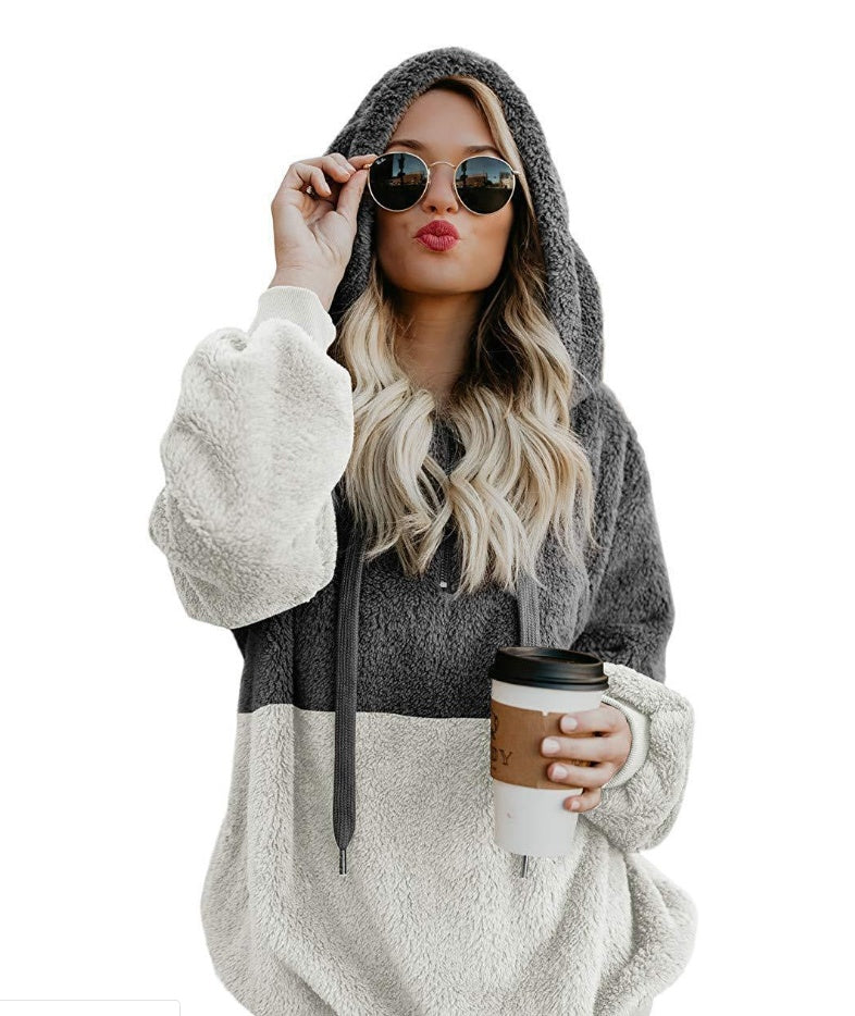 Women Casual Plush Hoodies Winter Lady Hooded Warm Loose Tops