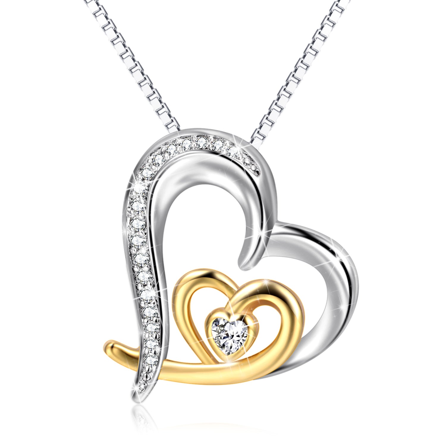 Two-tone Love Heart Moving Micro-inlaid Necklace