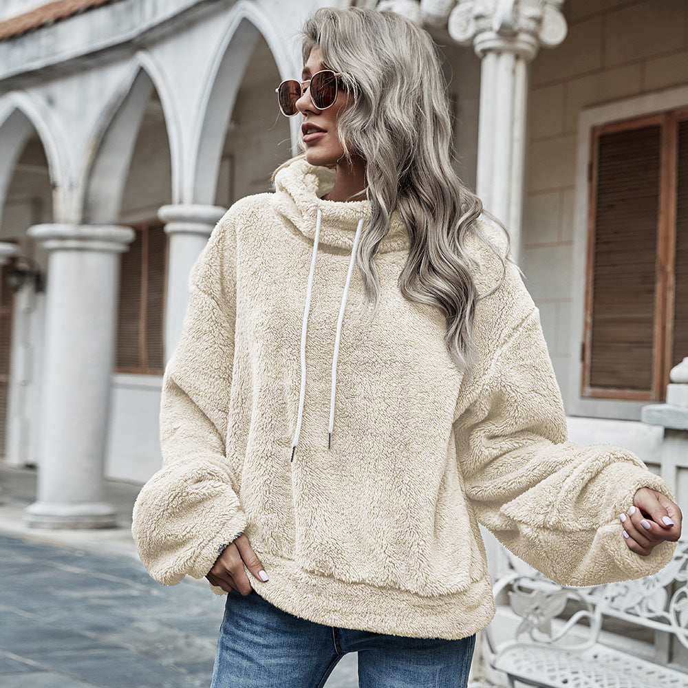 Hooded Solid Color Plush Loose Sweater 