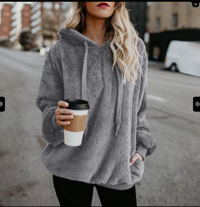 Long-sleeved hooded solid-color sweater