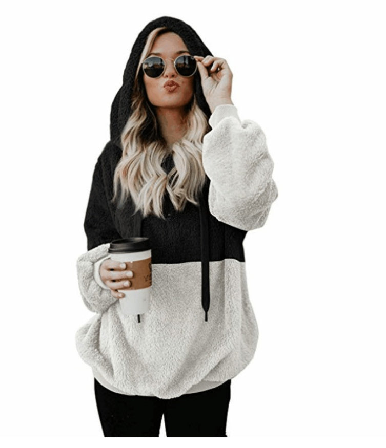 Women Casual Plush Hoodies Winter Lady Hooded Warm Loose Tops