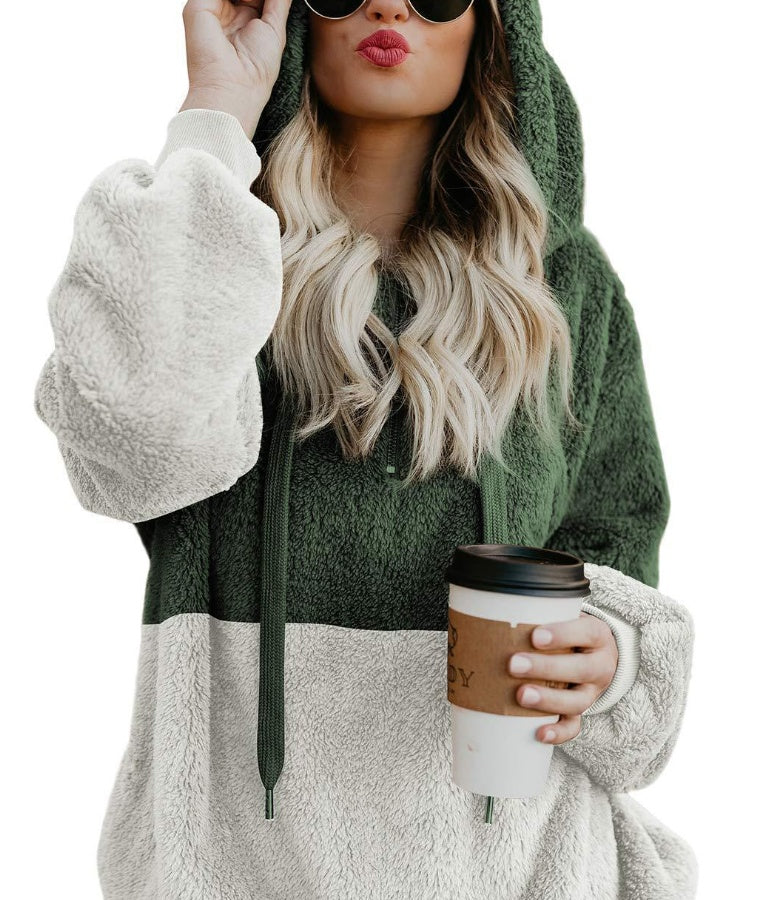 Women Casual Plush Hoodies Winter Lady Hooded Warm Loose Tops