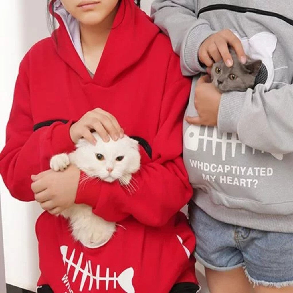 Women's Hoodie Sweatshirt With Cat Pet Pocket Design Long Sleeve Sweater