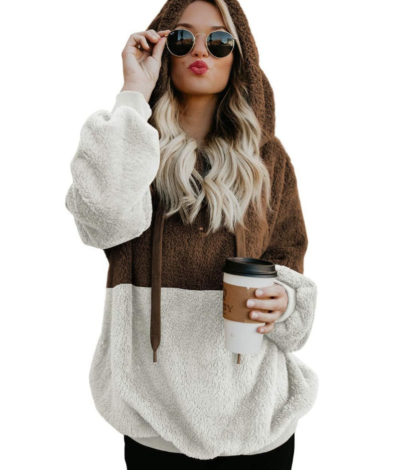 Women Casual Plush Hoodies Winter Lady Hooded Warm Loose Tops