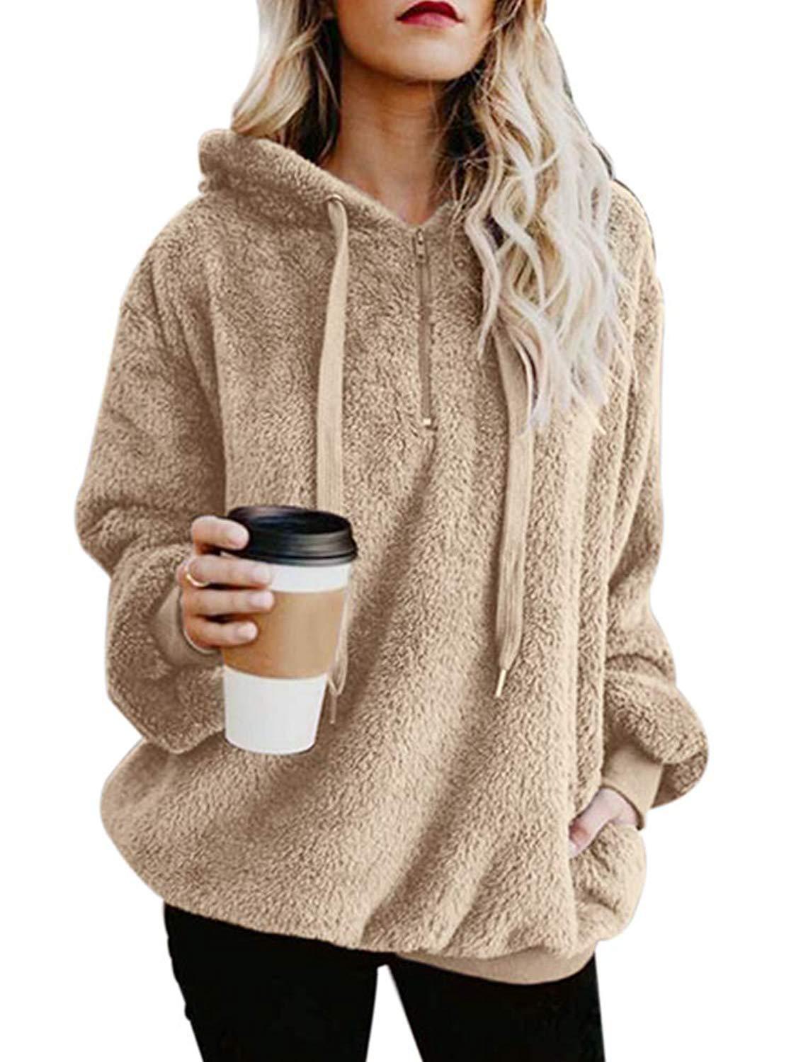 Long-sleeved hooded solid-color sweater