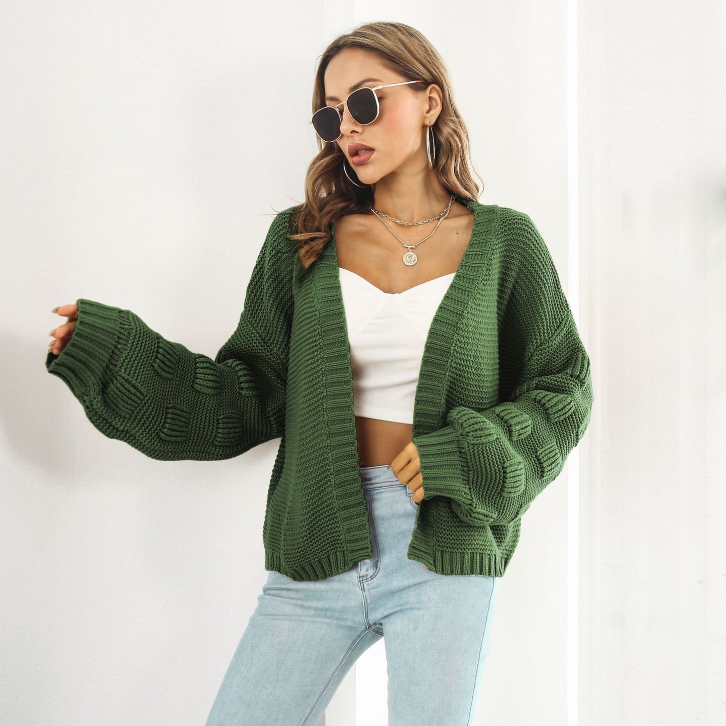 Puff Sleeve Cardigan Sweater Coat