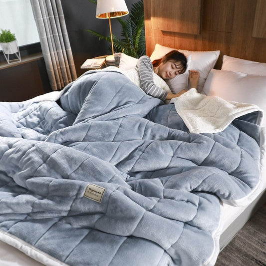 Thick Warm Winter Blankets Duvet Luxury Solid Blankets On Twin Bedding