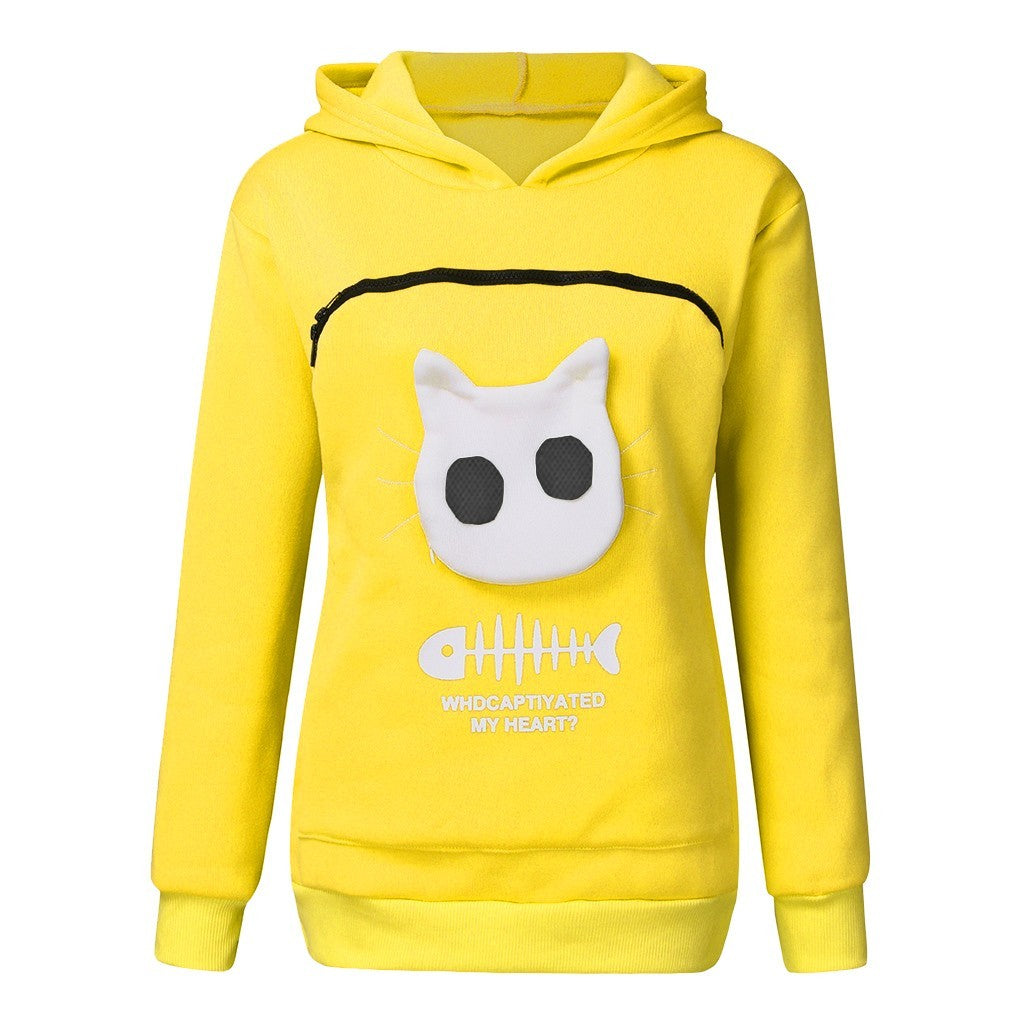 Women's Hoodie Sweatshirt With Cat Pet Pocket Design Long Sleeve Sweater