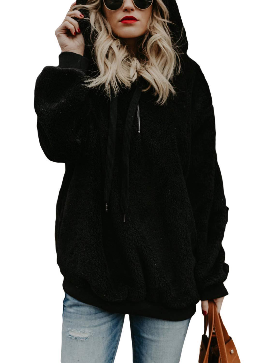 Long-sleeved hooded solid-color sweater