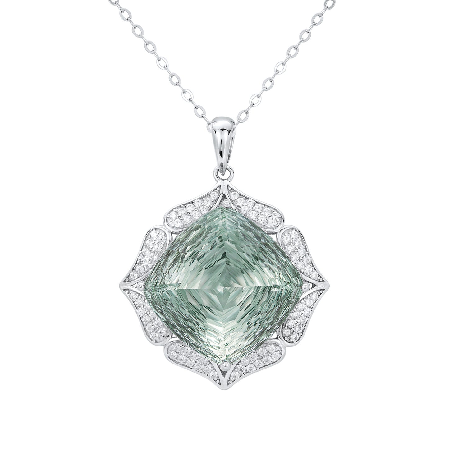 Luxury  S925 Silver Set Large Natural Green Crystal Pendant