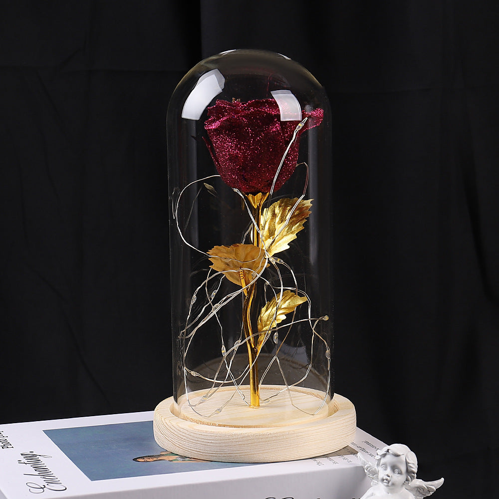 Valentine's Day Gift  For Girlfriend Eternal Rose Flowers LED Light In Glass Cover