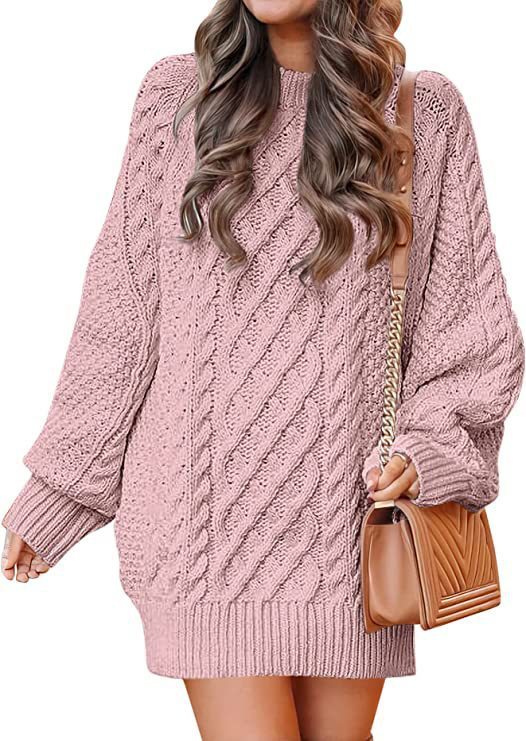 Women's Round Neck Long Sleeve  Mid-length Dress Sweater