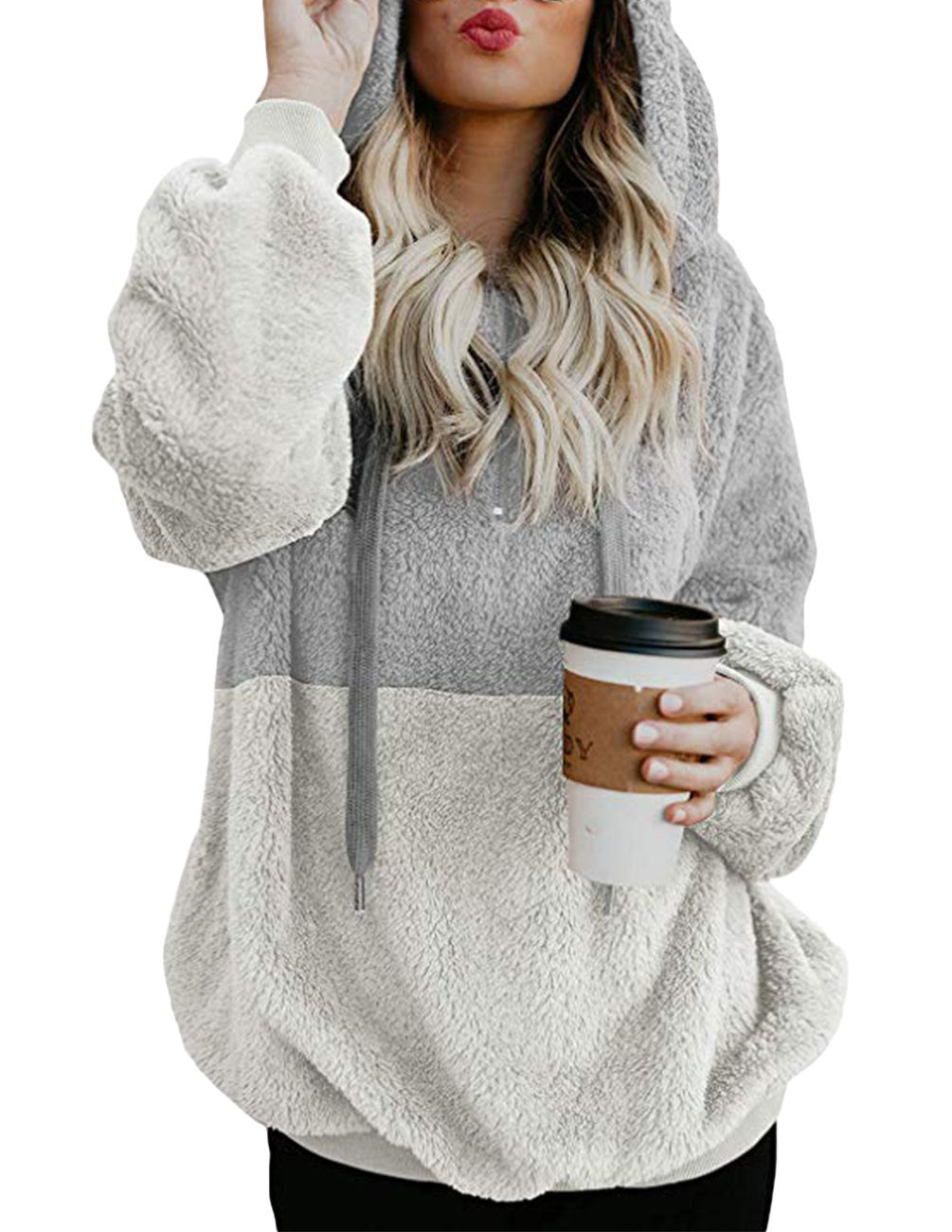 Women Casual Plush Hoodies Winter Lady Hooded Warm Loose Tops