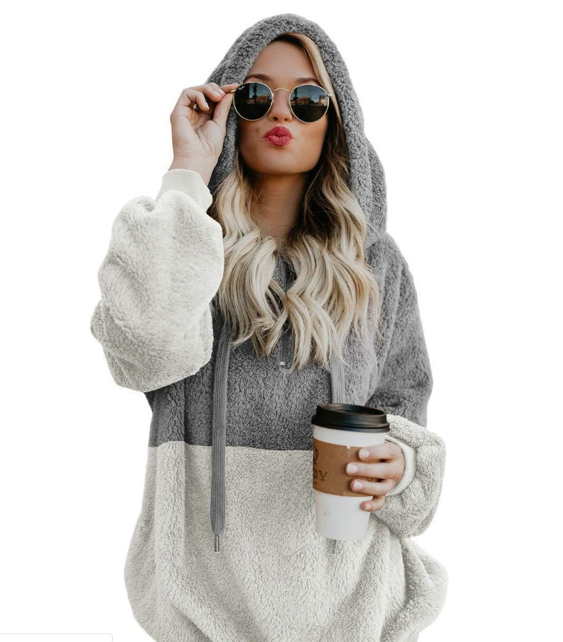 Women Casual Plush Hoodies Winter Lady Hooded Warm Loose Tops