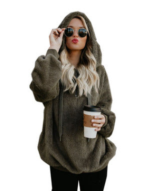 Long-sleeved hooded solid-color sweater