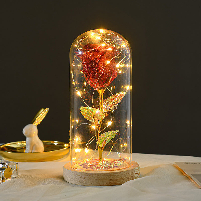 Valentine's Day Gift  For Girlfriend Eternal Rose Flowers LED Light In Glass Cover