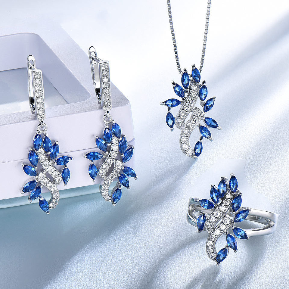 Diamond Pendant Earrings Ring 3 Piece Set