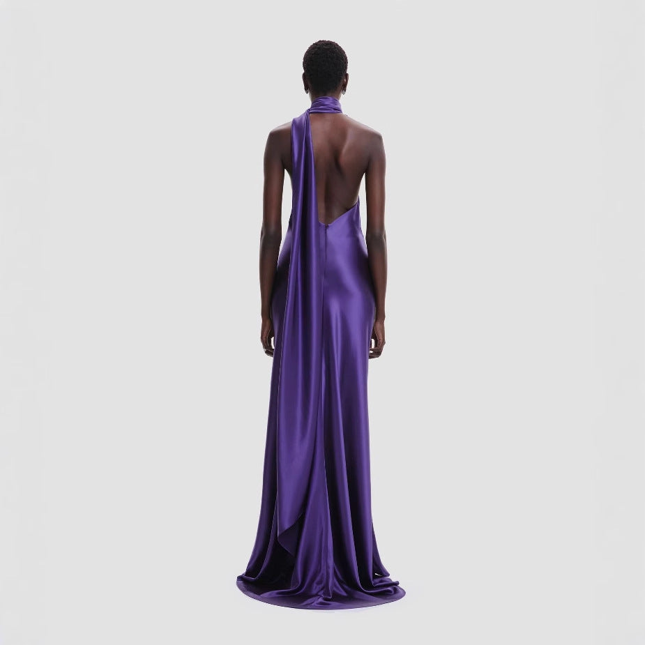 Pure Color Holder Evening Dress