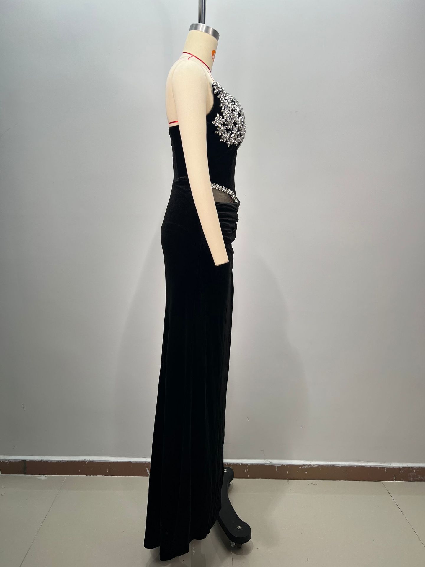 Women's Black Drilling Long Dress