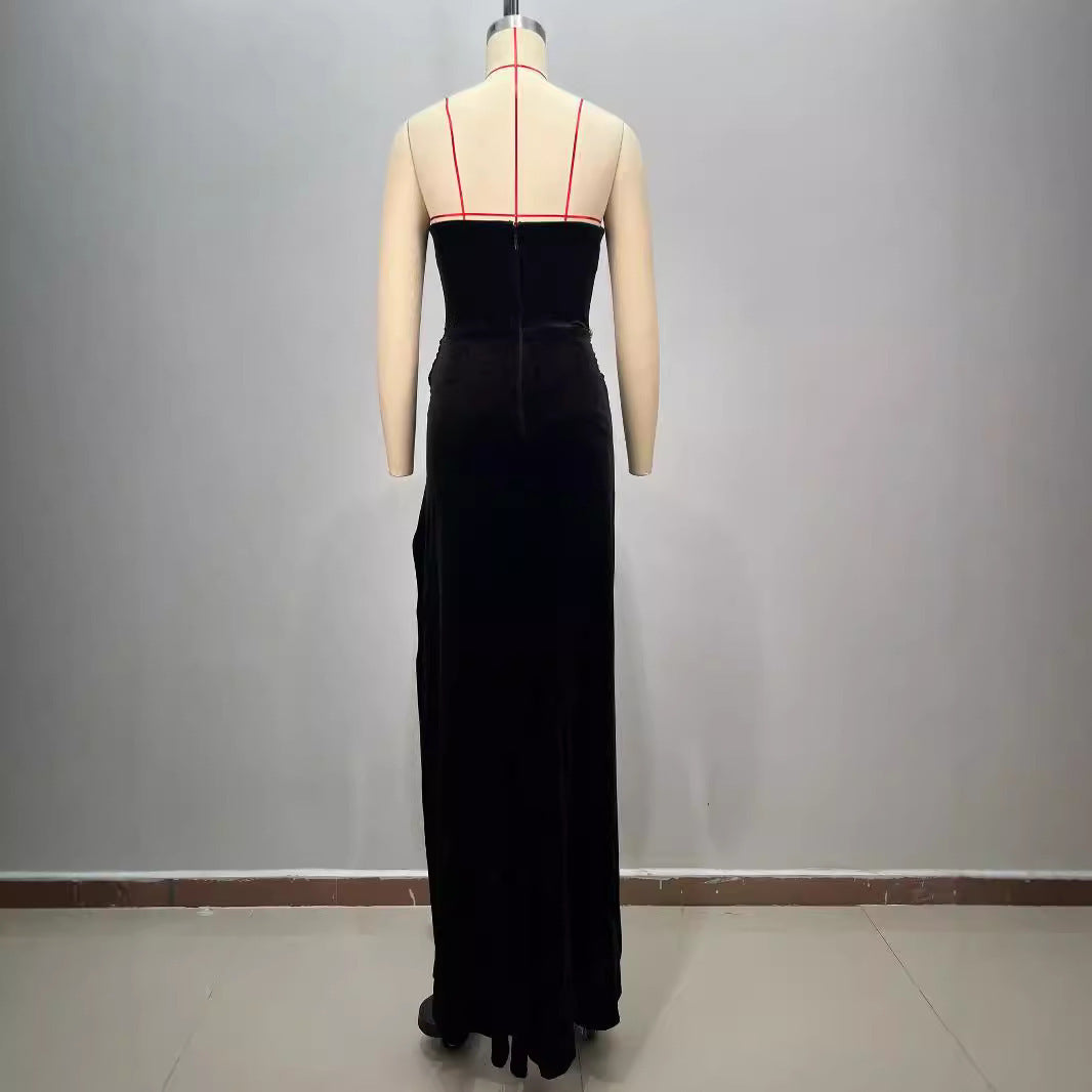 Women's Black Drilling Long Dress