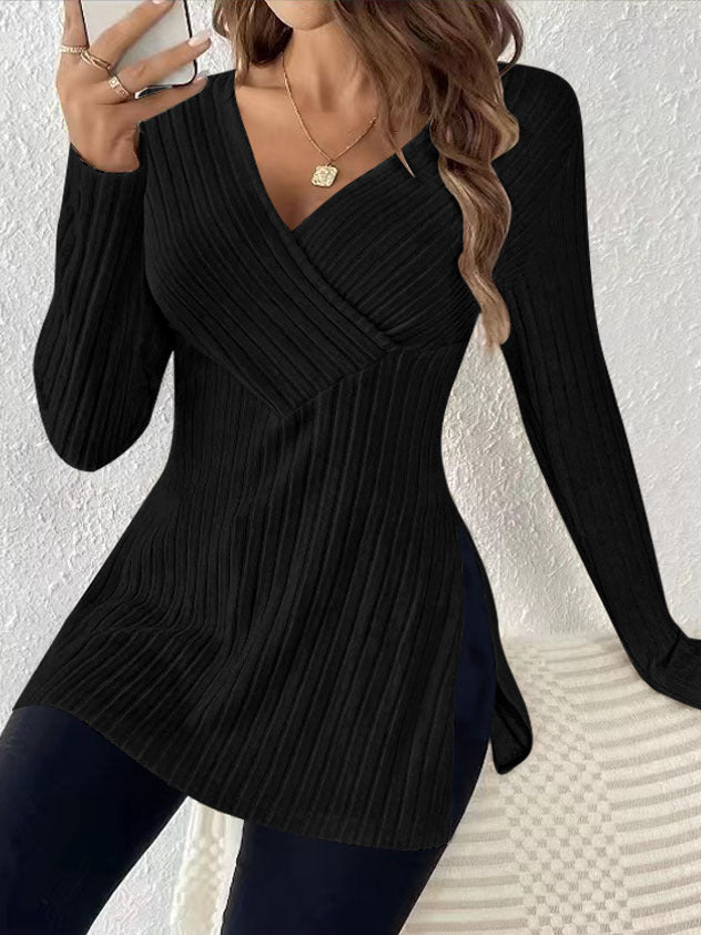 Long Sleeve Solid Color And V-neck Leisure Pajamas