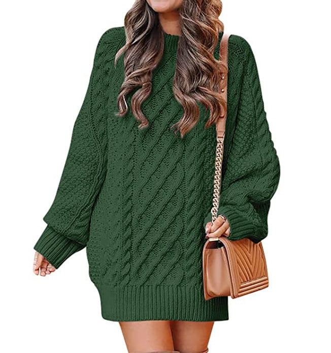 Women's Round Neck Long Sleeve  Mid-length Dress Sweater