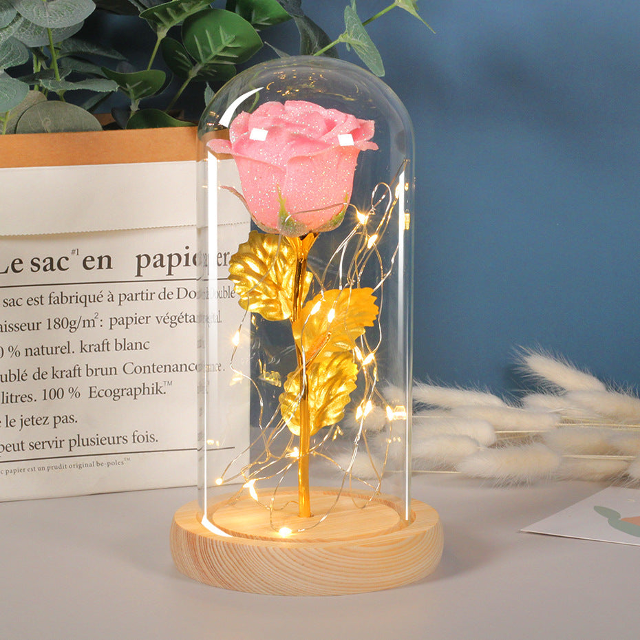 Valentine's Day Gift  For Girlfriend Eternal Rose Flowers LED Light In Glass Cover