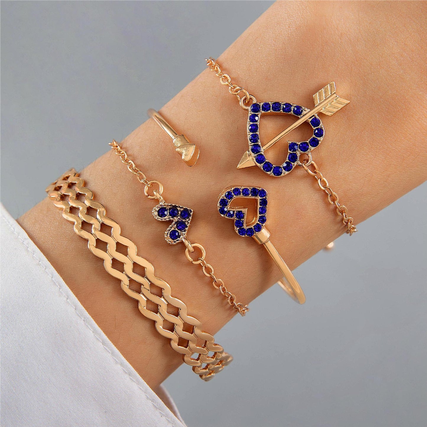 4pcs Blue Flower Love Butterfly Bracelet Set