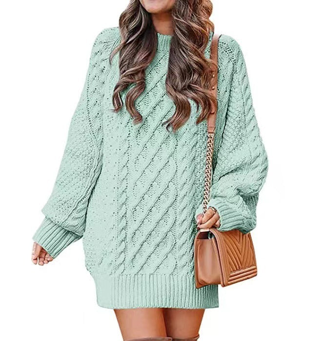 Women's Round Neck Long Sleeve  Mid-length Dress Sweater